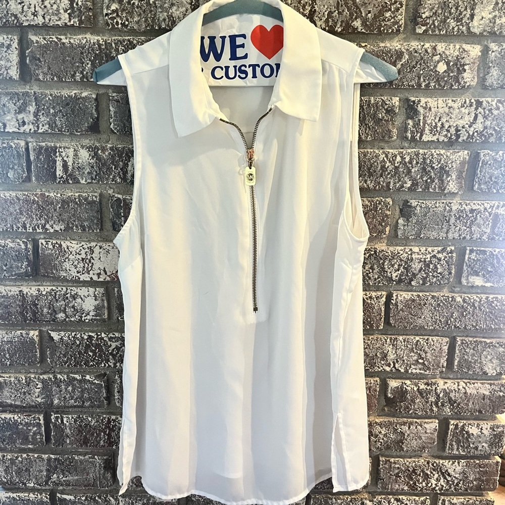 Michael Kors White sleeveless collared blouse